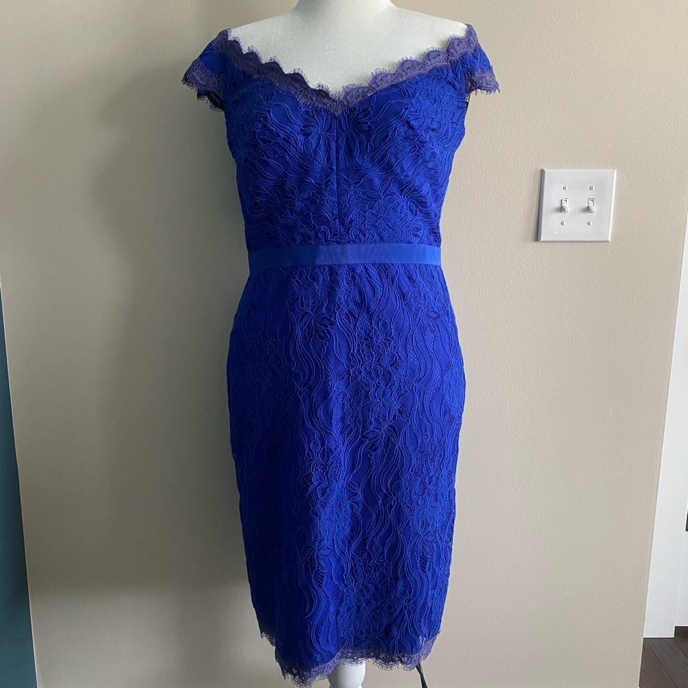 Tadashi Shoji Royal Blue Off-Shoulder Sheath Midi Dress